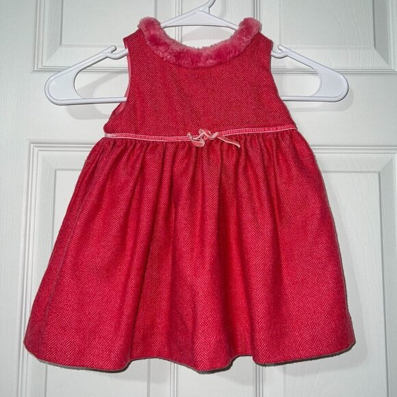 GAP Other - Baby Gap Toddler Girl Herringbone Fur Trim Collar Holiday Dress Wool Size 12-18M